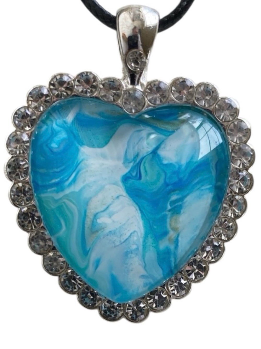 Svetlana Yeung Hand Crafted Blue White Fluid Art Heart Pendant Necklace
